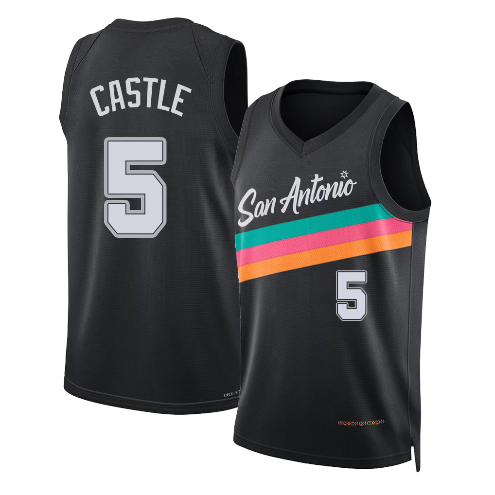 San Antonio #5 Castle Player Basketball Sleeveless Black Jersey Stephon For Adult Youth