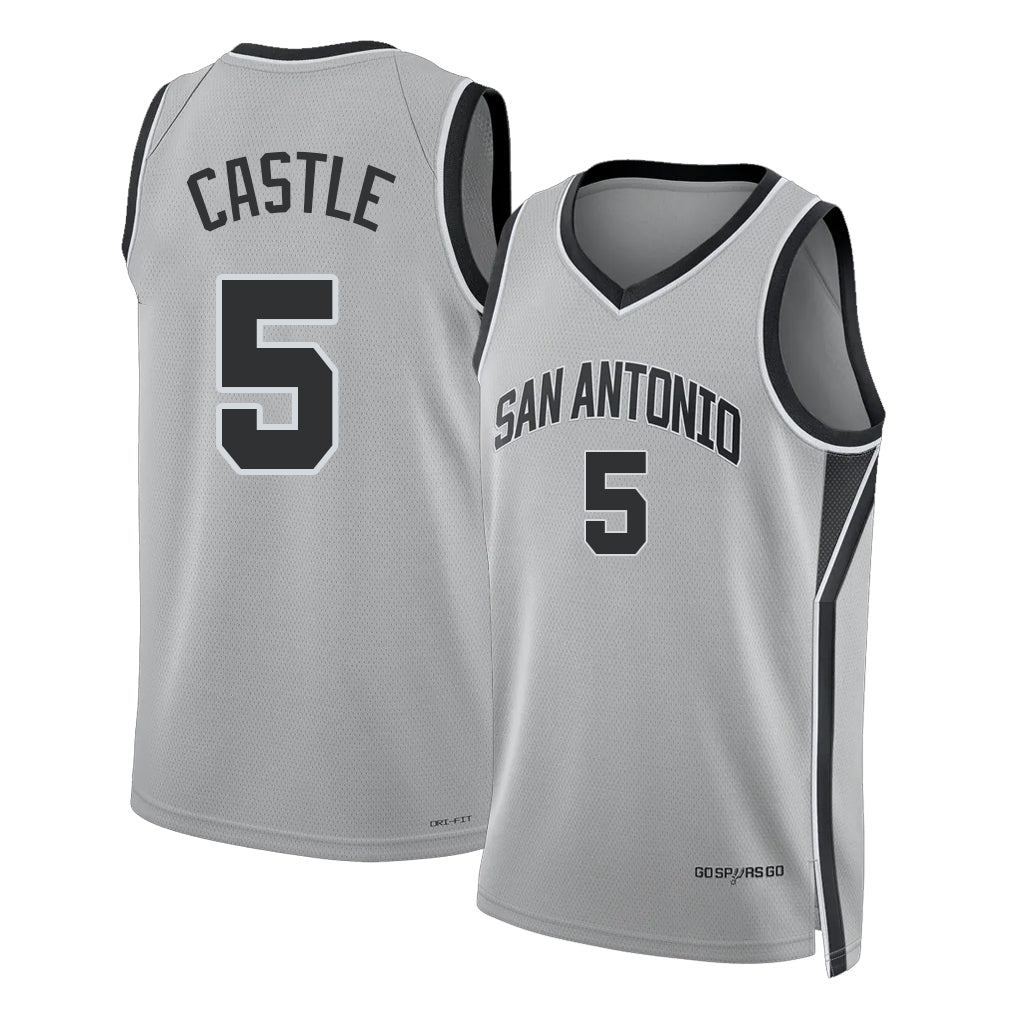 San Antonio #5 Castle Player Basketball Sleeveless Silver Jersey Stephon For Adult Youth