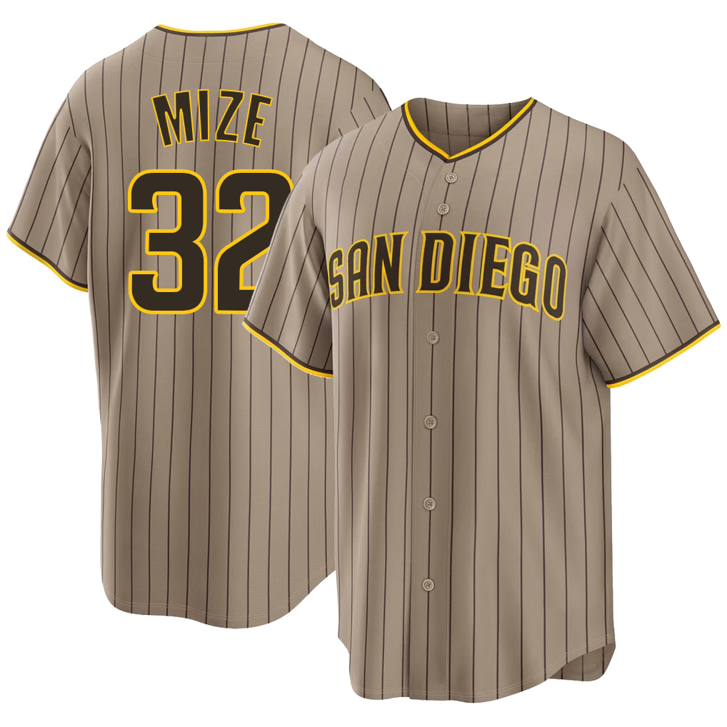 San Diego #32 Mize Player Baseball Short Sleeve Sand Jersey Casey For Men Women Youth Gift