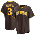 San Diego #3 Merrill Player Baseball Short Sleeve Brown Jersey Jackson For Men Women Youth Gift