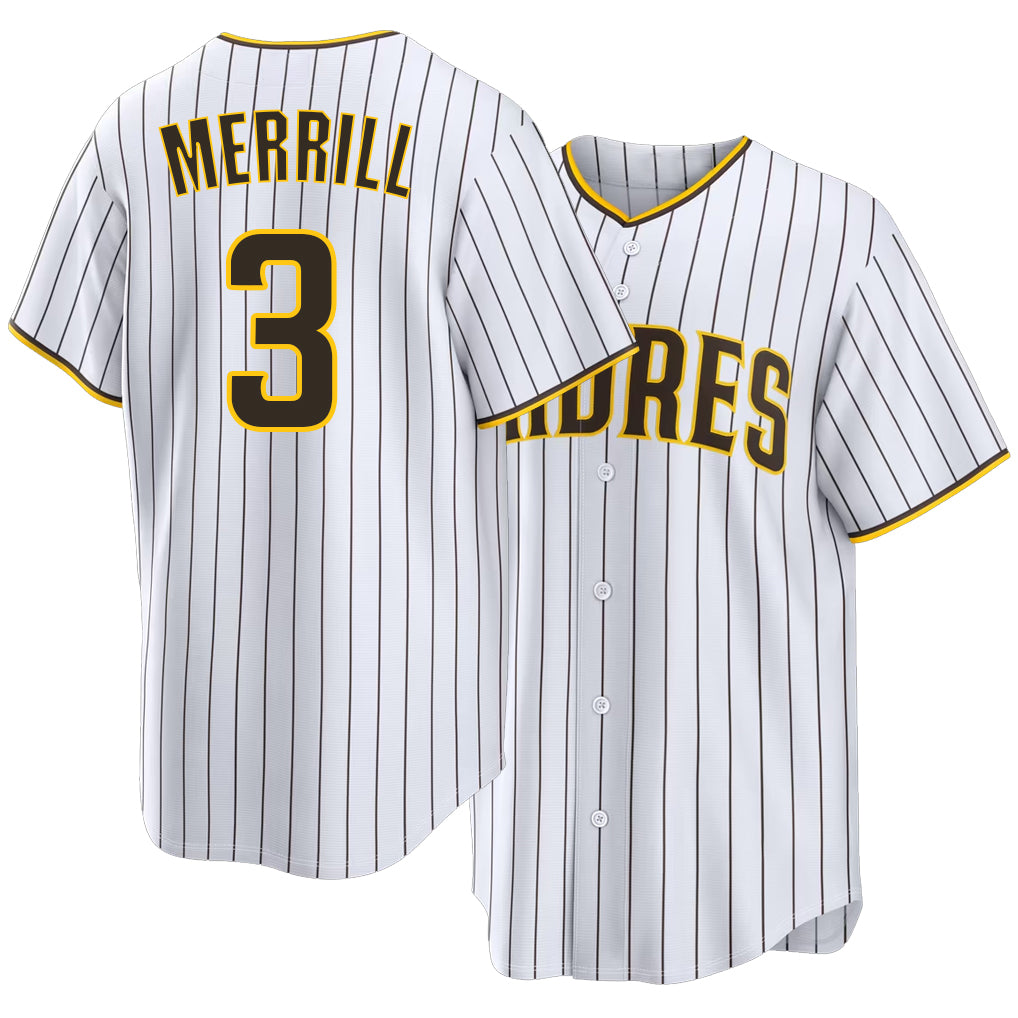 San Diego #3 Merrill Player Baseball Short Sleeve White Jersey Jackson For Men Women Youth Gift