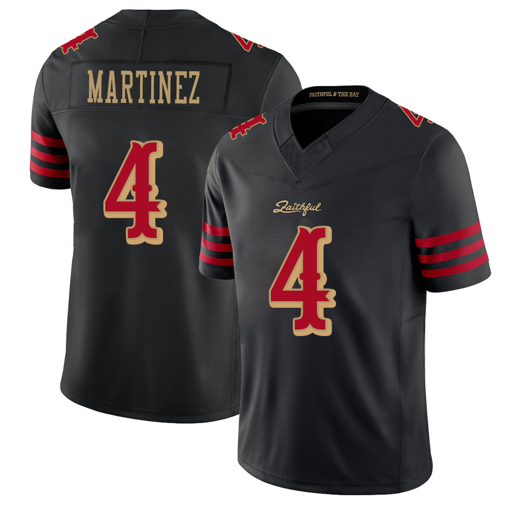 San Francisco #4 Martinez Player Football V Neck Short Sleeve Black Jersey Adrian For Men Youth Women Gift