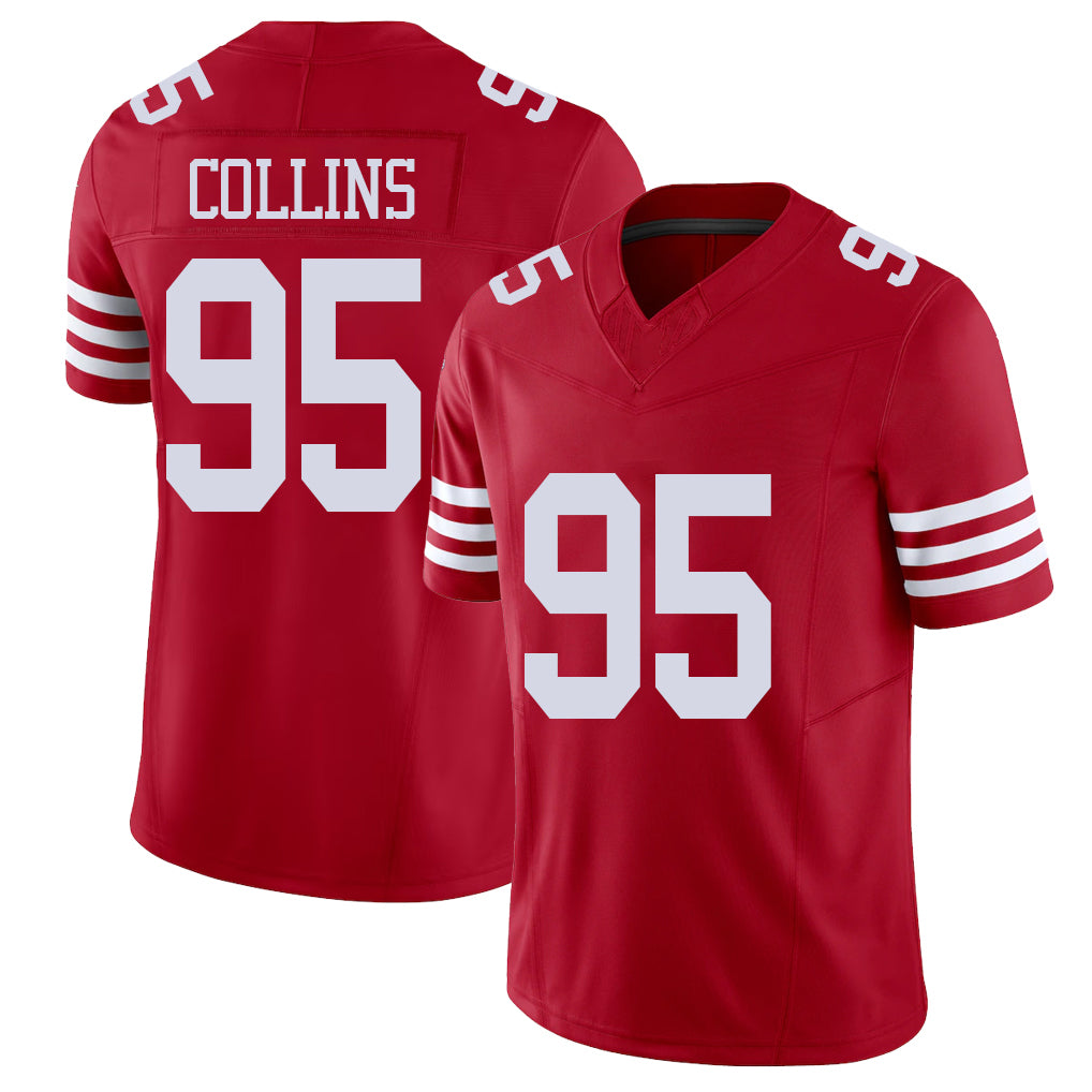 San Francisco #95 Collins Player Football V Neck Short Sleeve Scarlet Jersey Alfred For Men Youth Women Gift