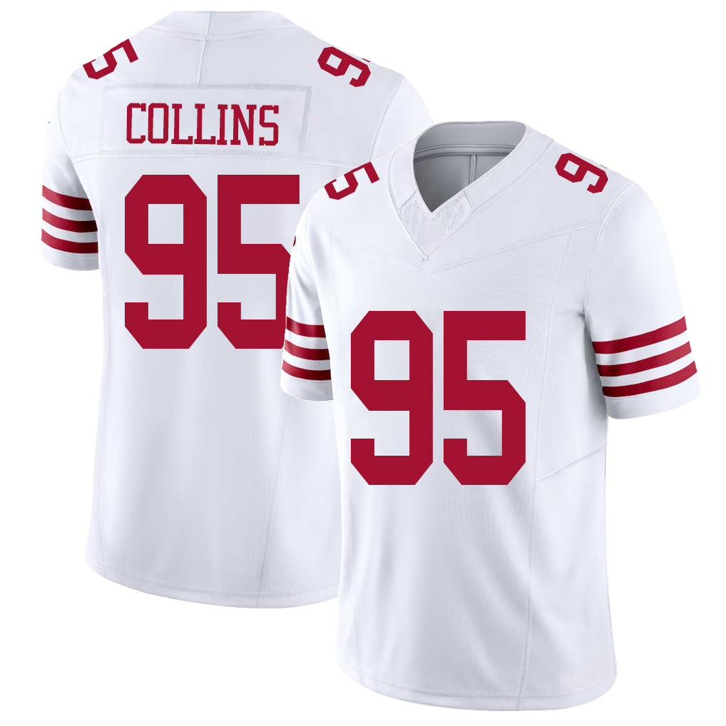 San Francisco #95 Collins Player Football V Neck Short Sleeve White Jersey Alfred For Men Youth Women Gift