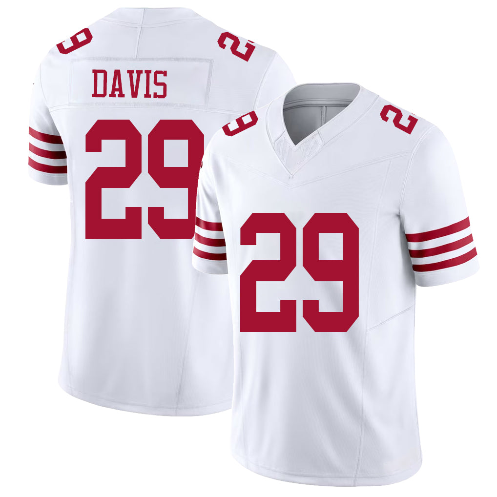 San Francisco #29 Davis Player Football V Neck Short Sleeve White Jersey Ashtyn For Men Youth Women Gift