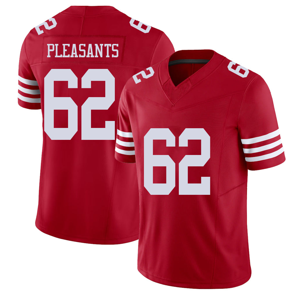 San Francisco #62 Pleasants Player Football V Neck Short Sleeve Scarlet Jersey Austen For Men Youth Women Gift