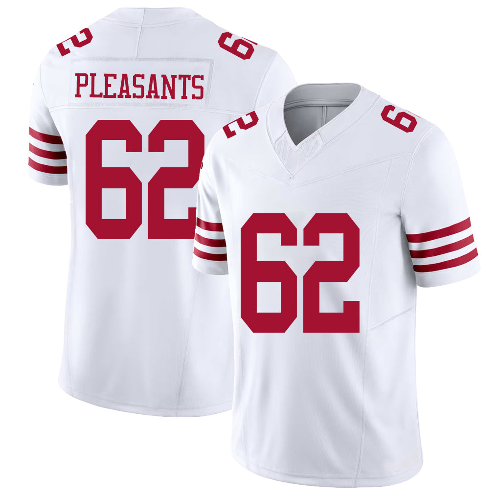 San Francisco #62 Pleasants Player Football V Neck Short Sleeve White Jersey Austen For Men Youth Women Gift