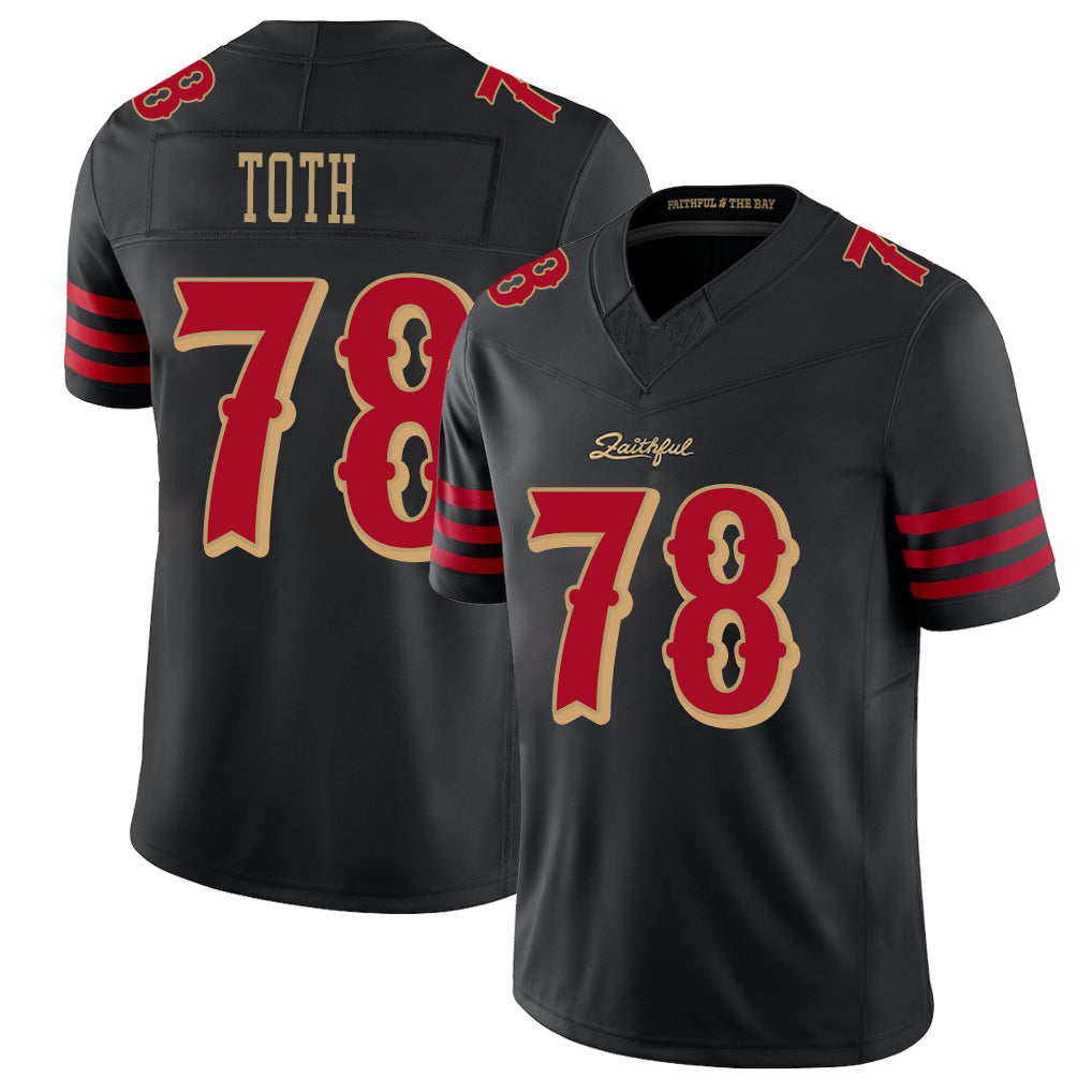 San Francisco #78 Toth Player Football V Neck Short Sleeve Black Jersey Brett For Men Youth Women Gift