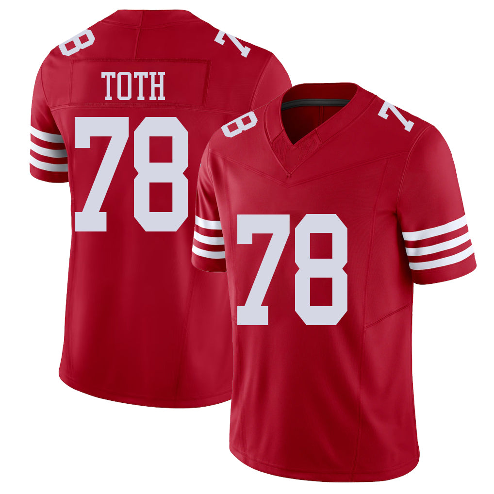 San Francisco #78 Toth Player Football V Neck Short Sleeve Scarlet Jersey Brett For Men Youth Women Gift