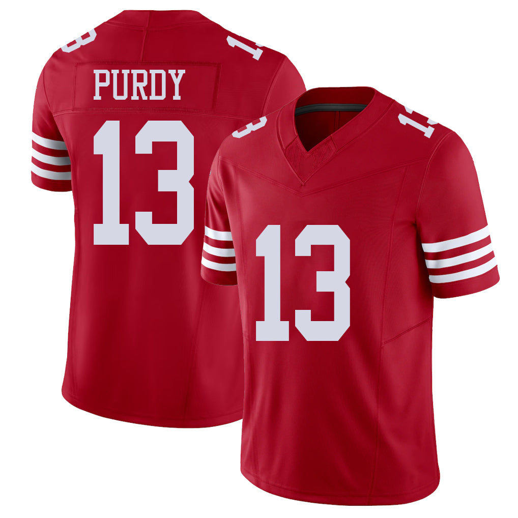 San Francisco #13 Purdy Player Football V Neck Short Sleeve Scarlet Jersey Brock For Men Youth Women Gift