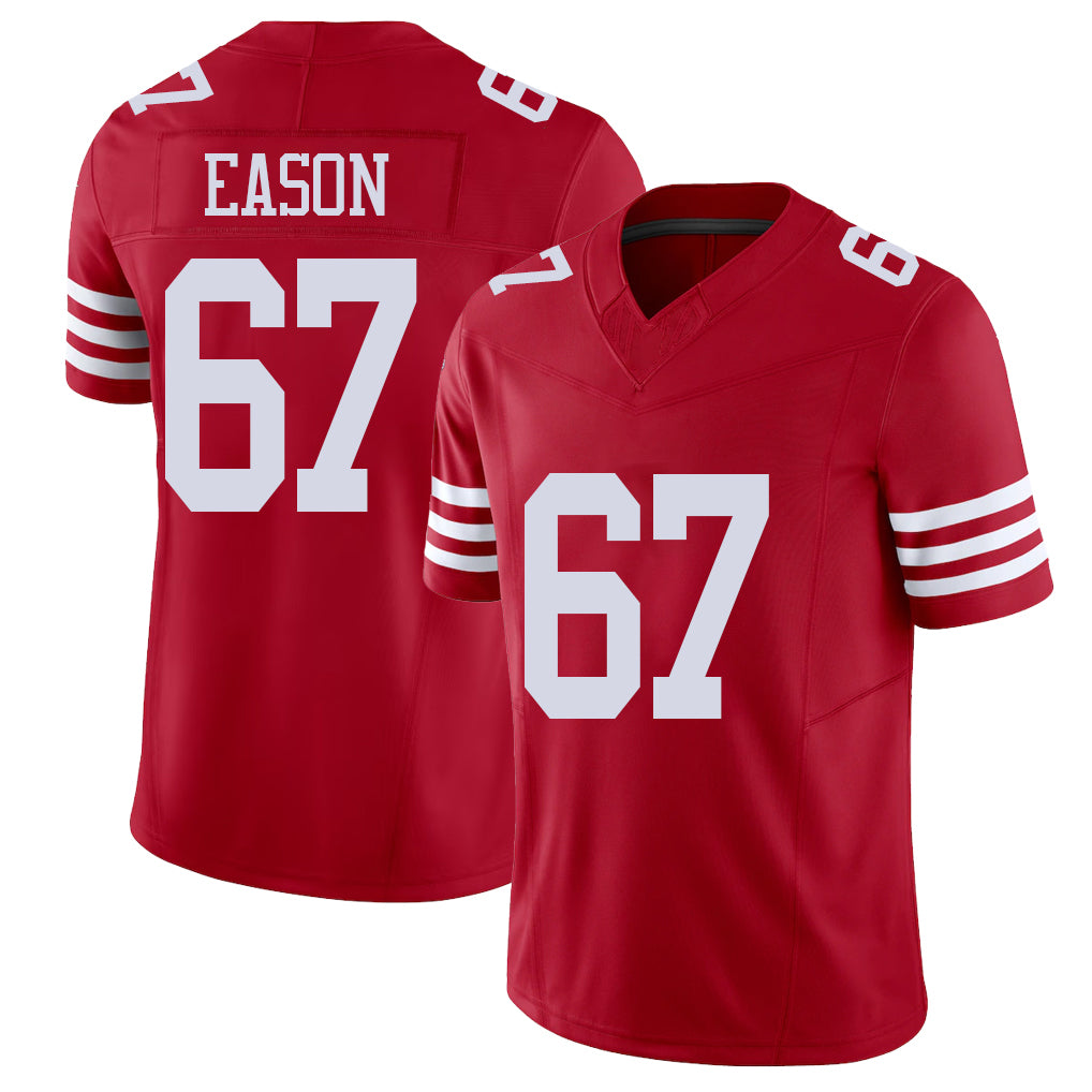 San Francisco #67 Eason Player Football V Neck Short Sleeve Scarlet Jersey Bryson For Men Youth Women Gift
