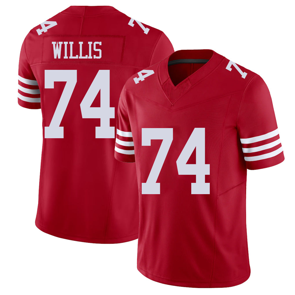 San Francisco #74 Willis Player Football V Neck Short Sleeve Scarlet Jersey Carver For Men Youth Women Gift