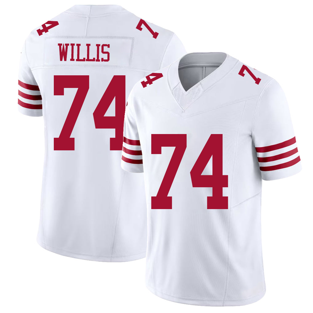 San Francisco #74 Willis Player Football V Neck Short Sleeve White Jersey Carver For Men Youth Women Gift