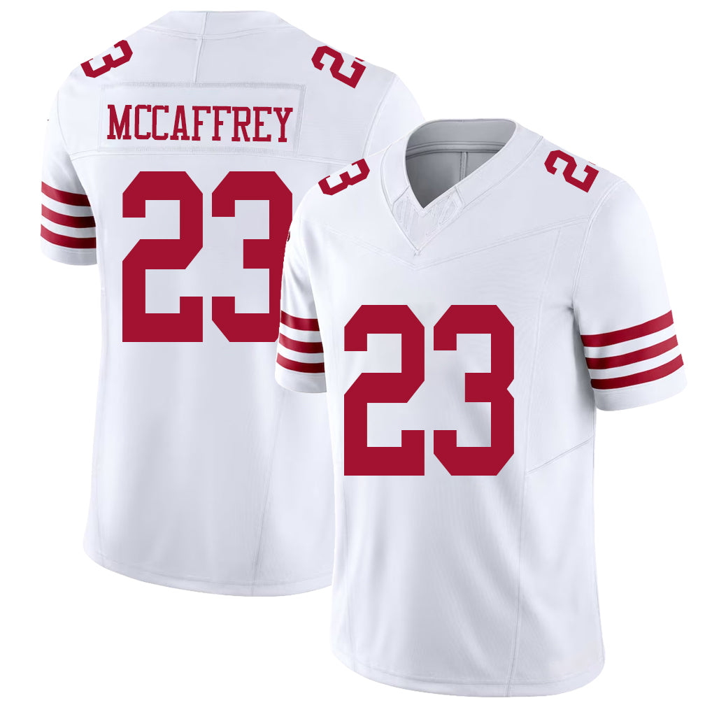 San Francisco #23 McCaffrey Player Football V Neck Short Sleeve White Jersey Christian For Men Youth Women Gift