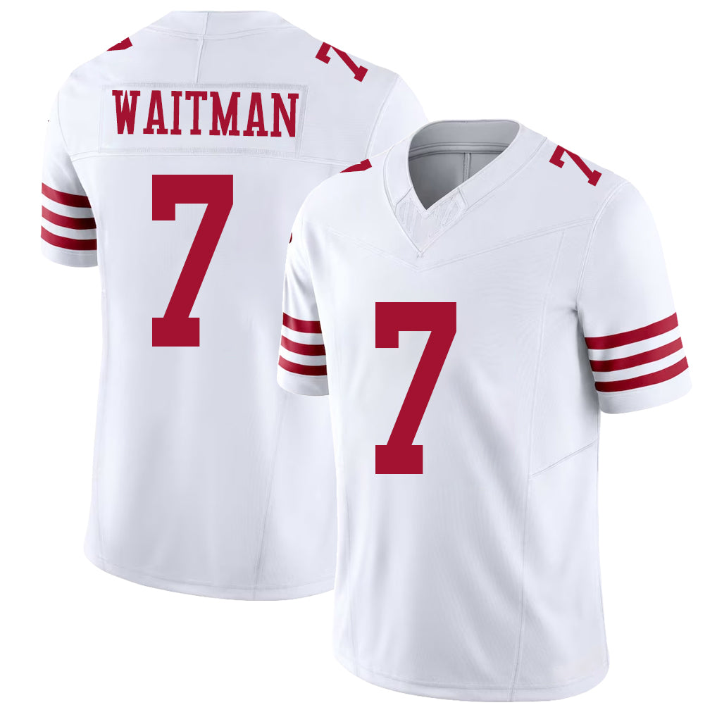 San Francisco #7 Waitman Player Football V Neck Short Sleeve White Jersey Corliss For Men Youth Women Gift
