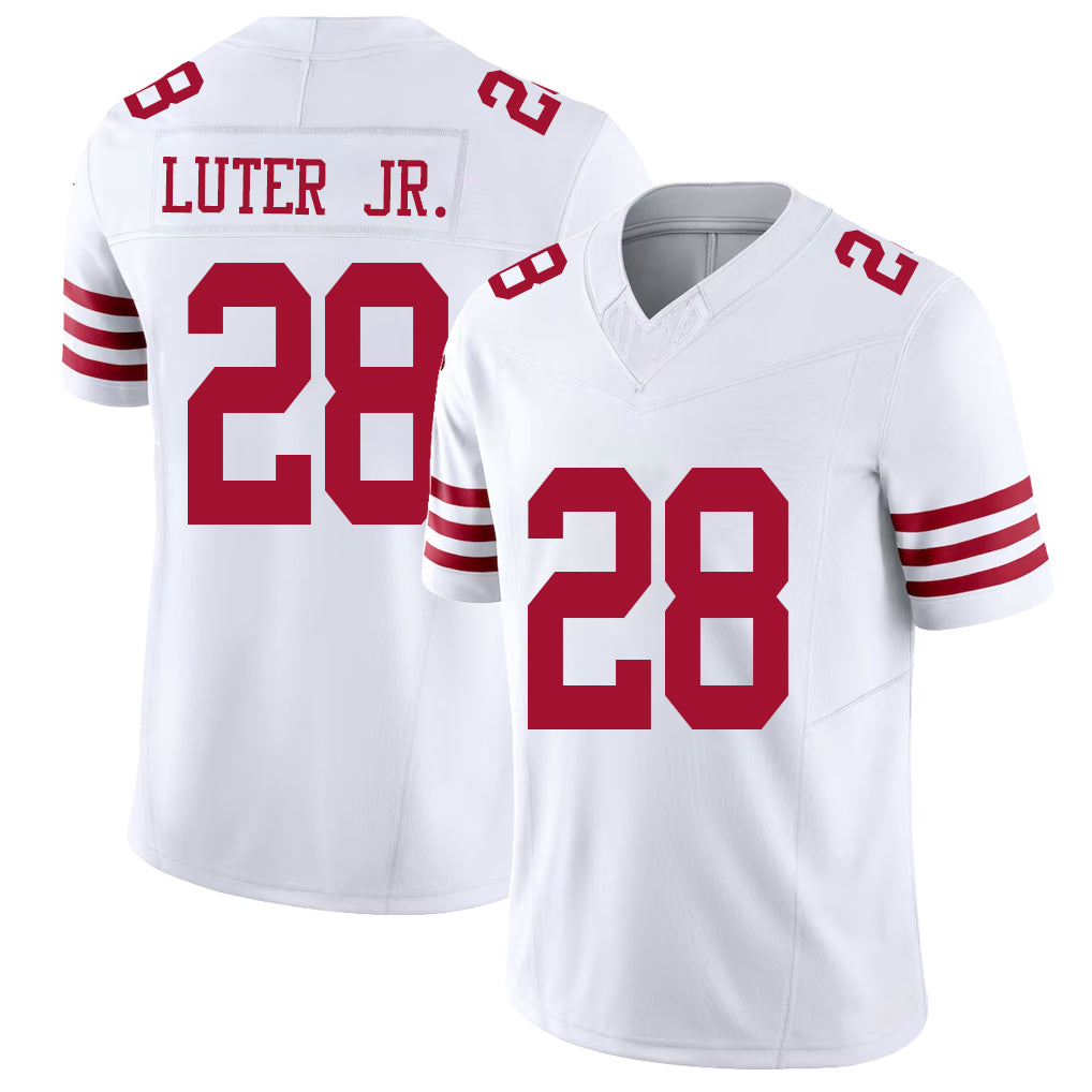 San Francisco #28 Luter Jr. Player Football V Neck Short Sleeve White Jersey Darrell For Men Youth Women Gift