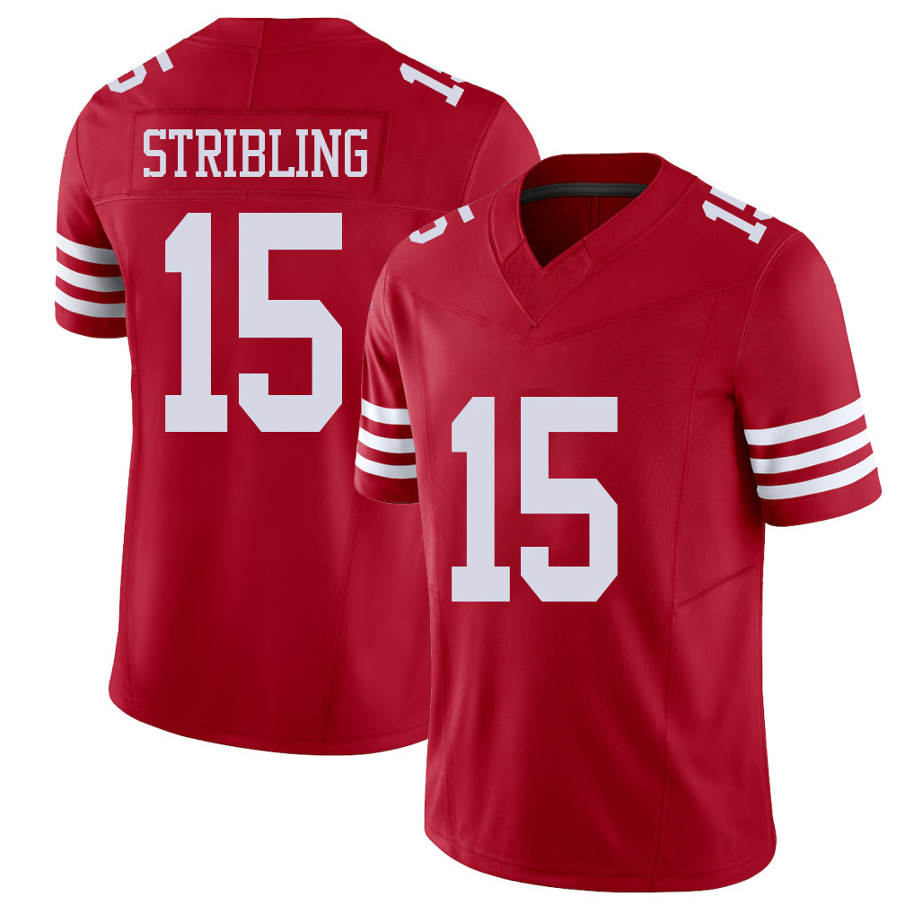 San Francisco #15 Stribling Player Football V Neck Short Sleeve Scarlet Jersey De'Zhaun For Men Youth Women Gift