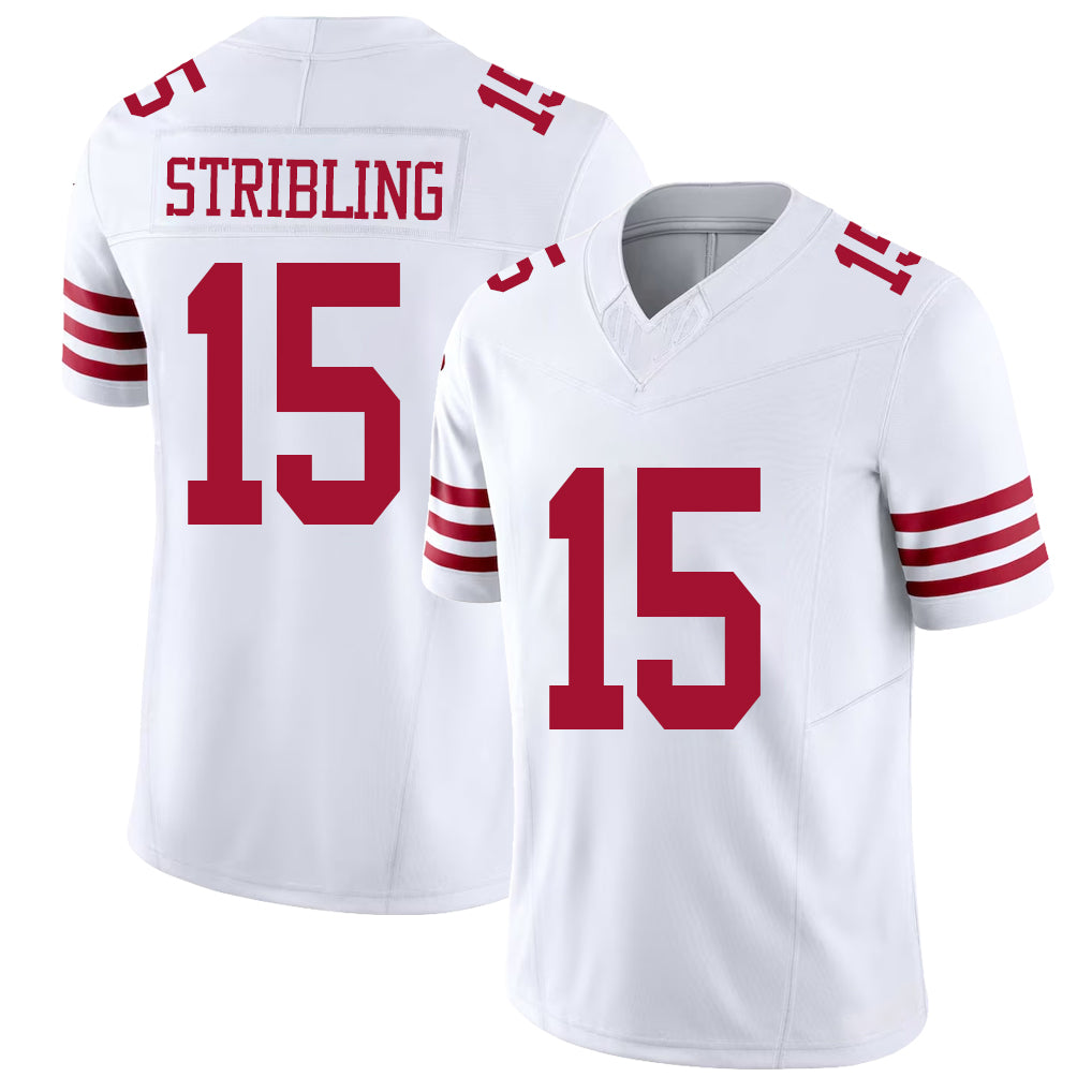 San Francisco #15 Stribling Player Football V Neck Short Sleeve White Jersey De'Zhaun For Men Youth Women Gift
