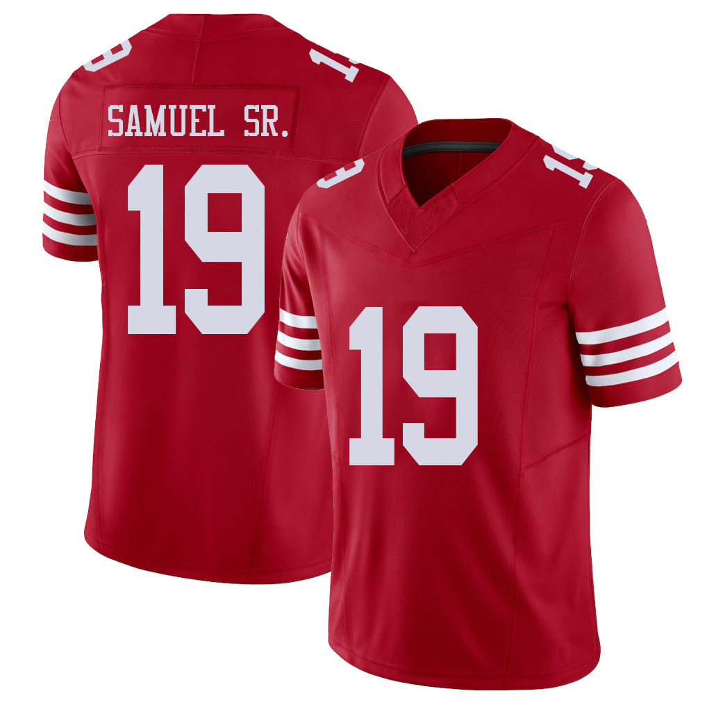 San Francisco #19 Samuel Sr. Player Football V Neck Short Sleeve Scarlet Jersey Deebo For Men Youth Women Gift