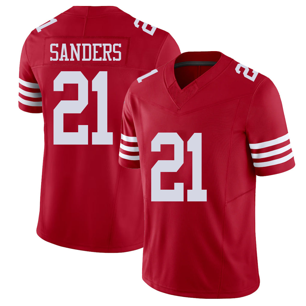 San Francisco #21 Sanders Player Football V Neck Short Sleeve Scarlet Jersey Deion For Men Youth Women Gift