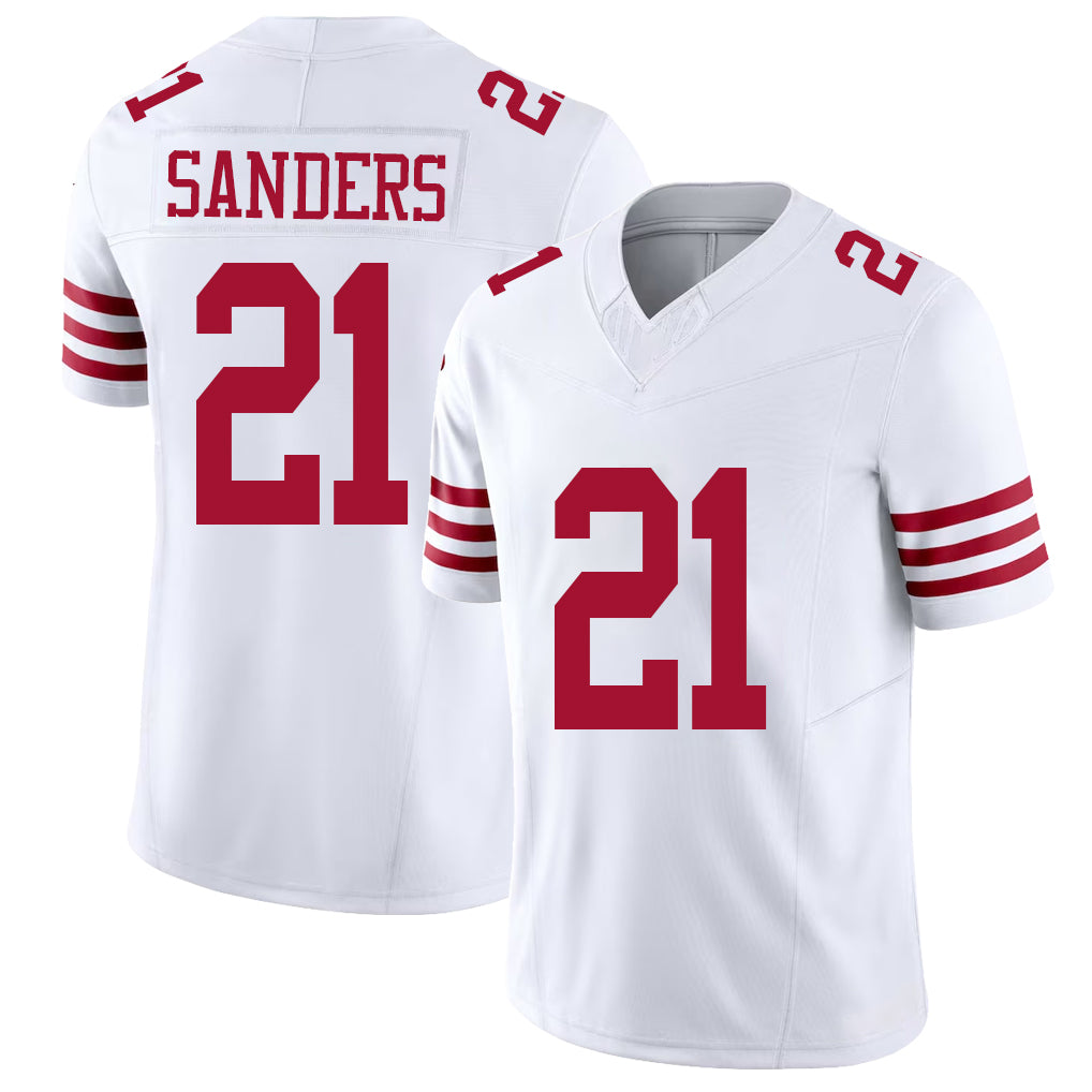 San Francisco #21 Sanders Player Football V Neck Short Sleeve White Jersey Deion For Men Youth Women Gift