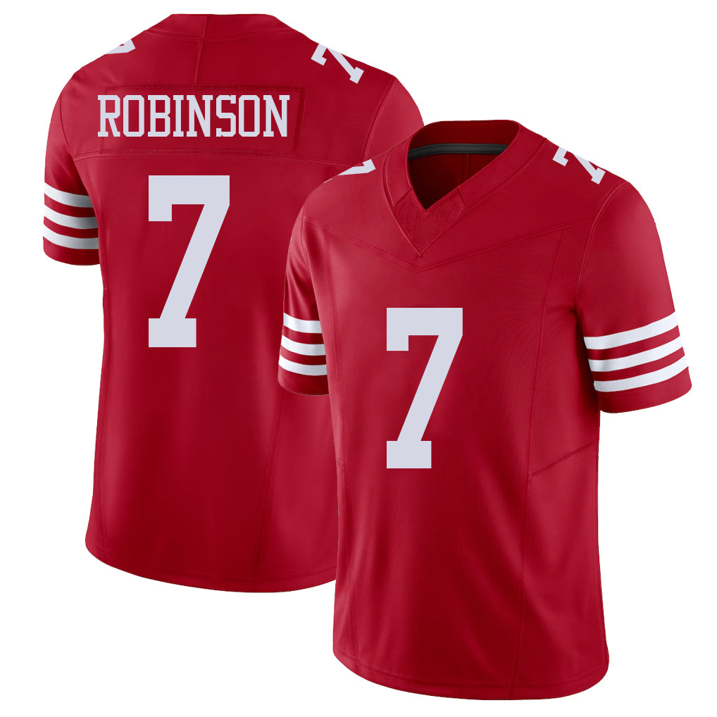 San Francisco #7 Robinson Player Football V Neck Short Sleeve Scarlet Jersey Demarcus For Men Youth Women Gift