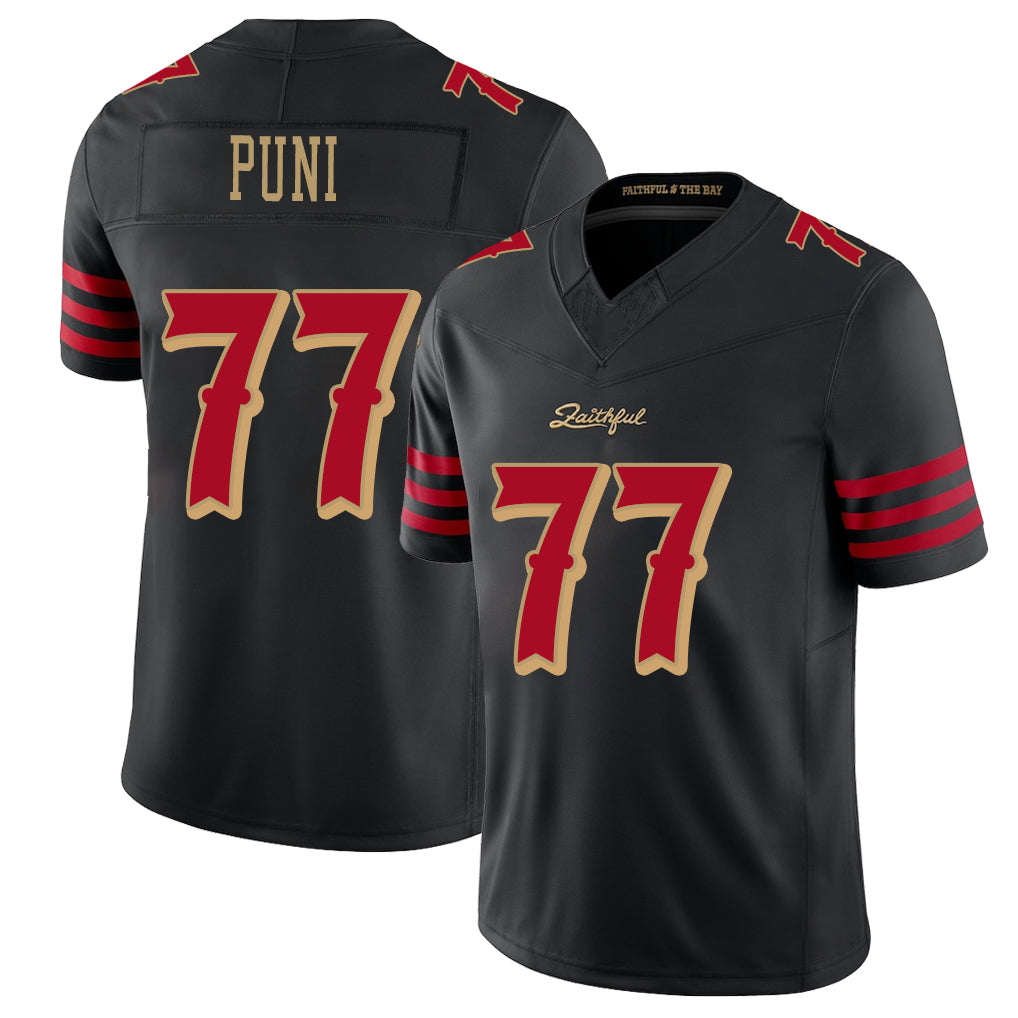 San Francisco #77 Puni Player Football V Neck Short Sleeve Black Jersey Dominick For Men Youth Women Gift