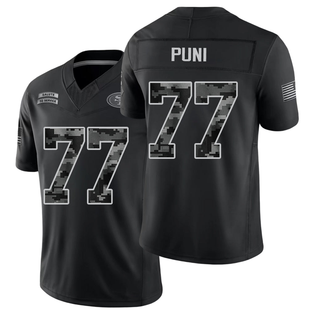 San Francisco #77 Puni Player Football V Neck Short Sleeve Black Jersey Dominick For Men Youth Women Gift