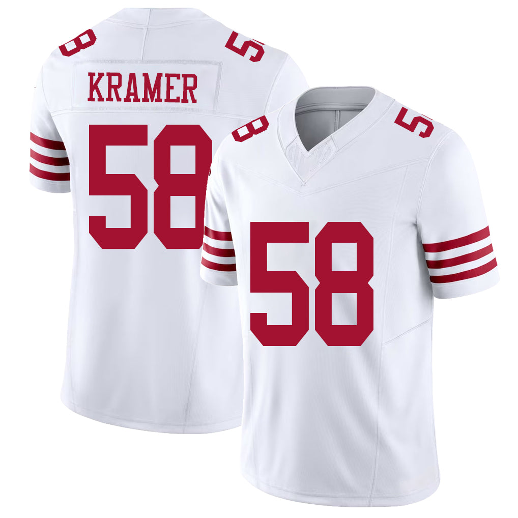 San Francisco #58 Kramer Player Football V Neck Short Sleeve White Jersey Doug For Men Youth Women Gift
