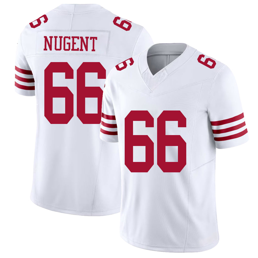 San Francisco #66 Nugent Player Football V Neck Short Sleeve White Jersey Drake For Men Youth Women Gift