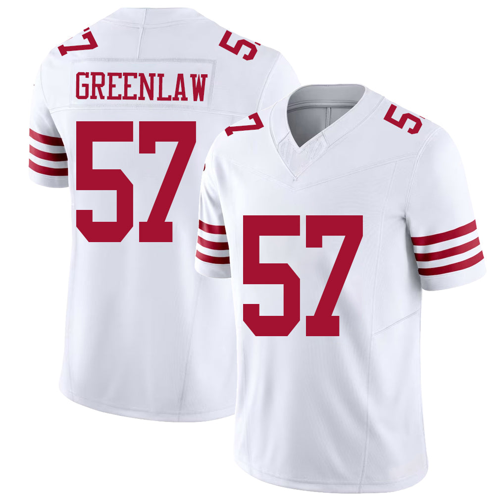 San Francisco #57 Greenlaw Player Football V Neck Short Sleeve White Jersey Dre For Men Youth Women Gift
