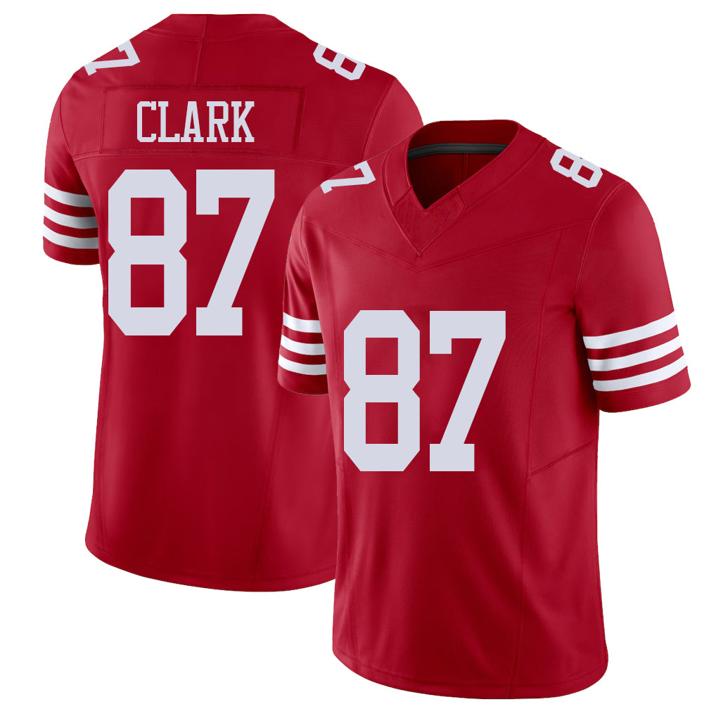 San Francisco #87 Clark Player Football V Neck Short Sleeve Scarlet Jersey Dwight For Men Youth Women Gift