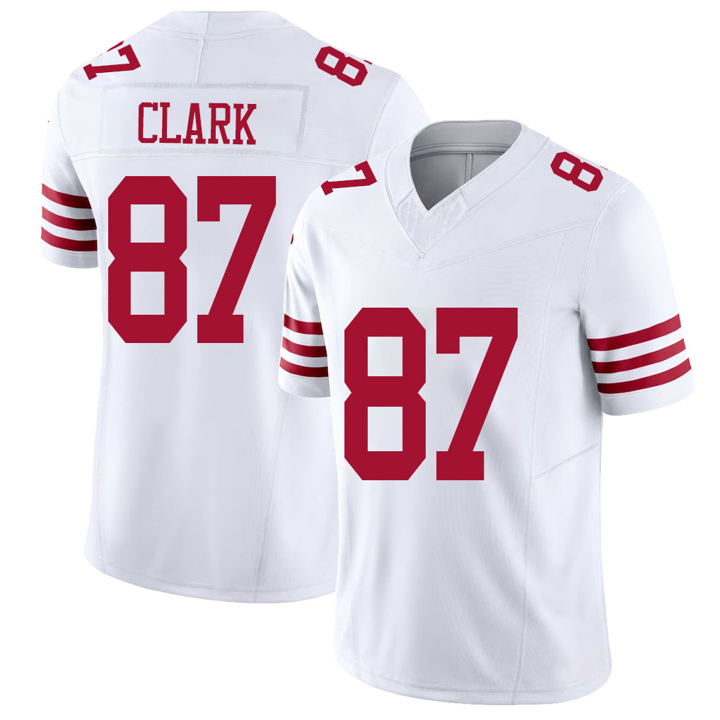 San Francisco #87 Clark Player Football V Neck Short Sleeve White Jersey Dwight For Men Youth Women Gift