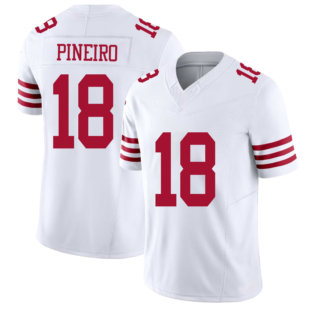 San Francisco #18 Pineiro Player Football V Neck Short Sleeve White Jersey Eddy For Men Youth Women Gift