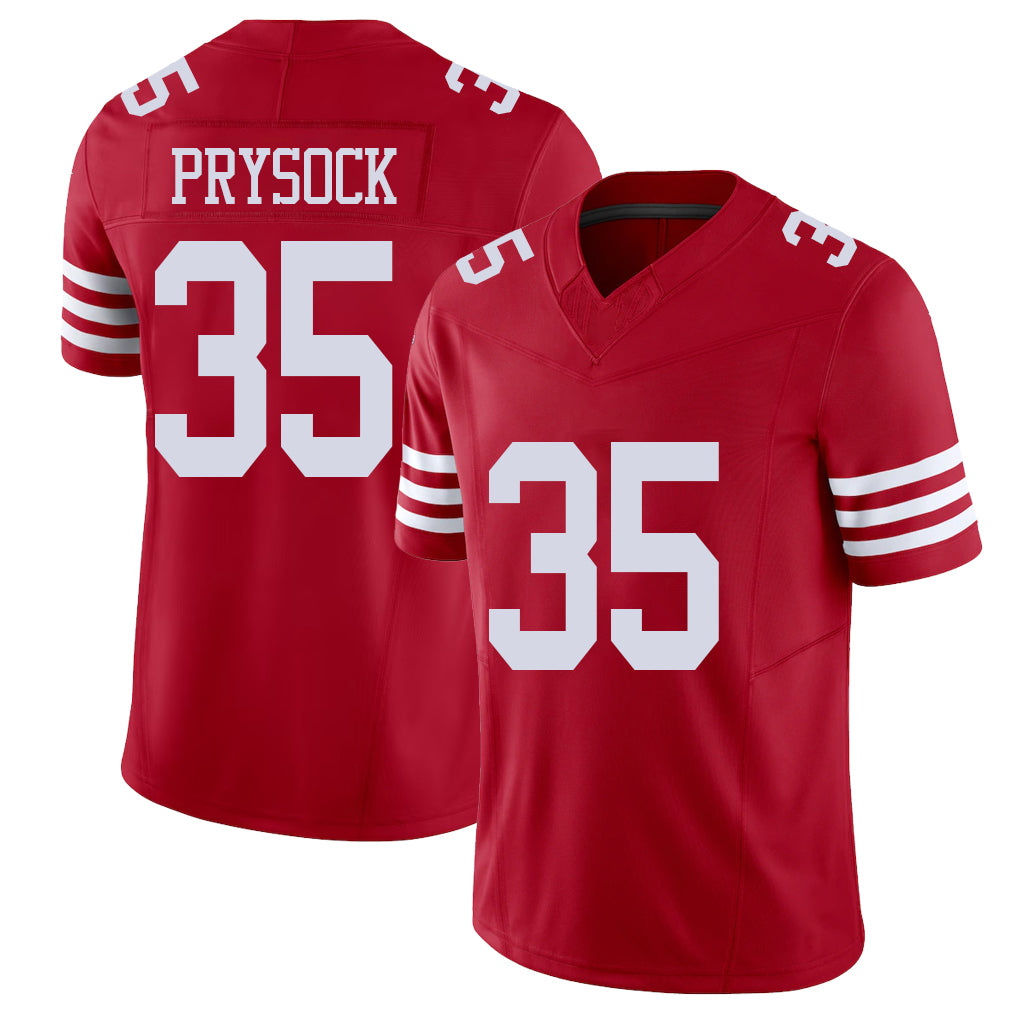 San Francisco #35 Prysock Player Football V Neck Short Sleeve Scarlet Jersey Ephesians For Men Youth Women Gift