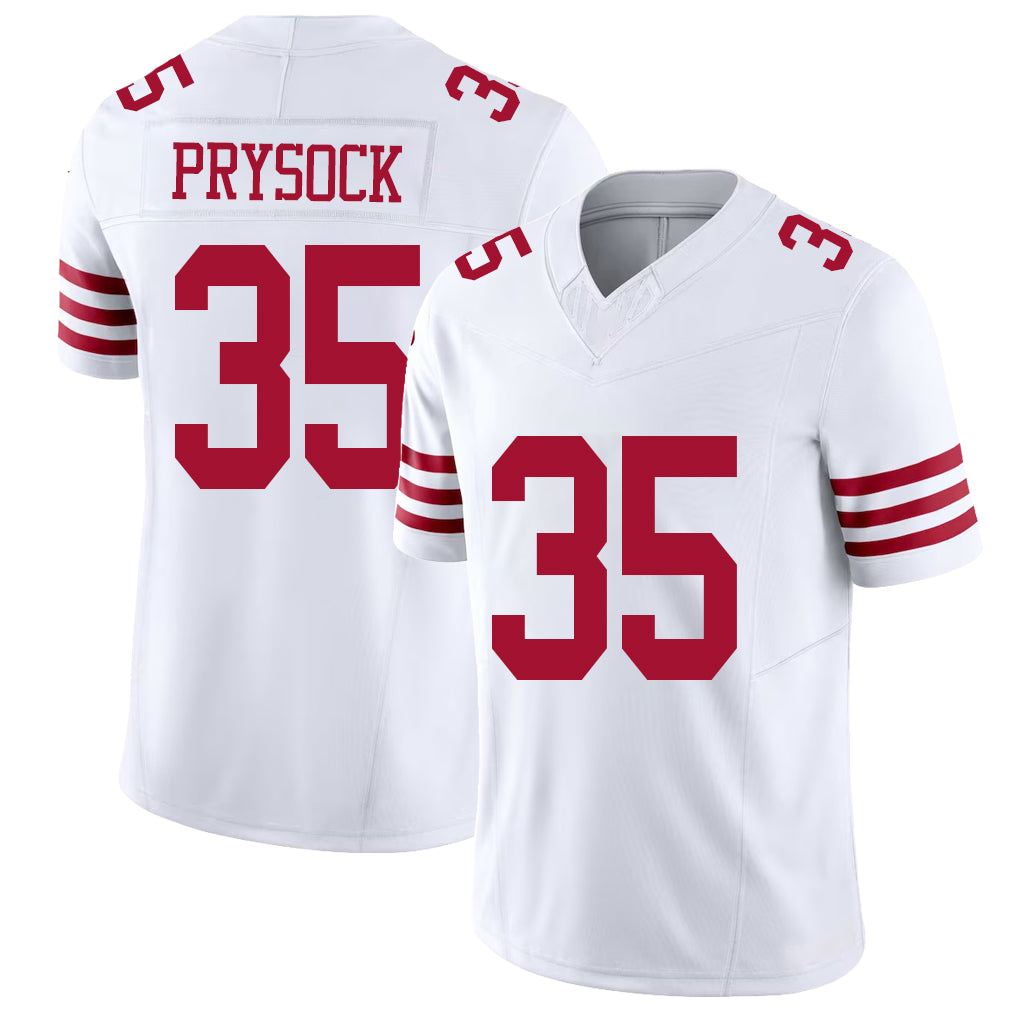 San Francisco #35 Prysock Player Football V Neck Short Sleeve White Jersey Ephesians For Men Youth Women Gift