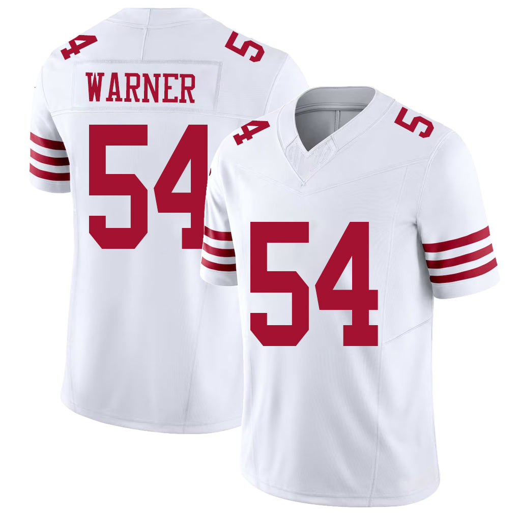 San Francisco #54 Warner Player Football V Neck Short Sleeve White Jersey Fred For Men Youth Women Gift