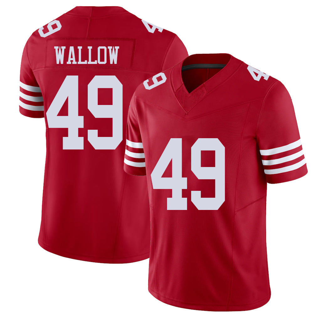 San Francisco #49 Wallow Player Football V Neck Short Sleeve Scarlet Jersey Garret For Men Youth Women Gift