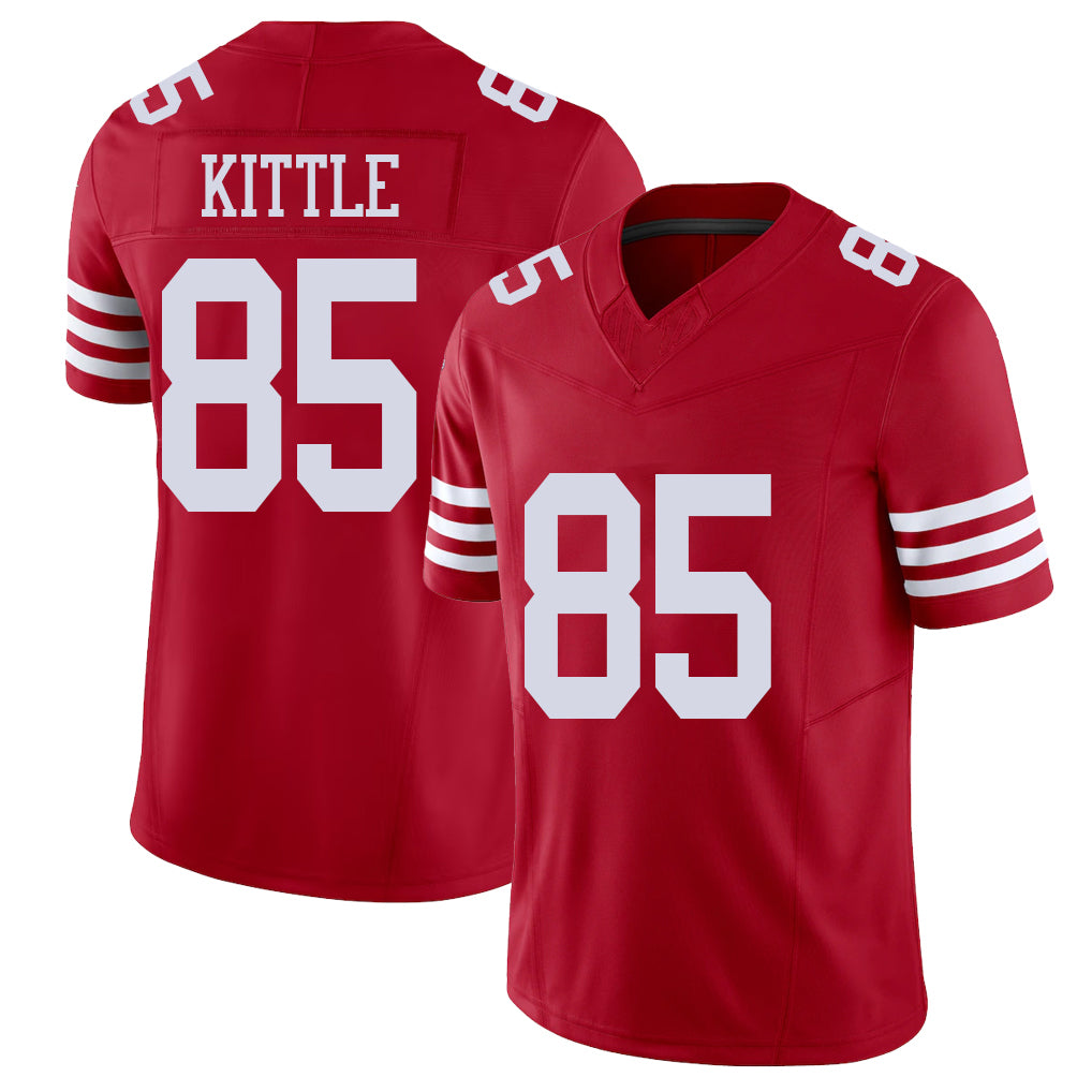 San Francisco #85 Kittle Player Football V Neck Short Sleeve Scarlet Jersey George For Men Youth Women Gift