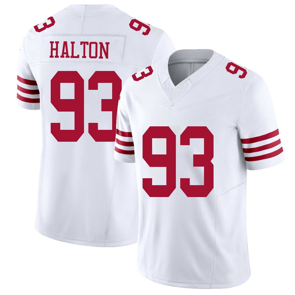 San Francisco #93 Halton Player Football V Neck Short Sleeve White Jersey Gracen For Men Youth Women Gift