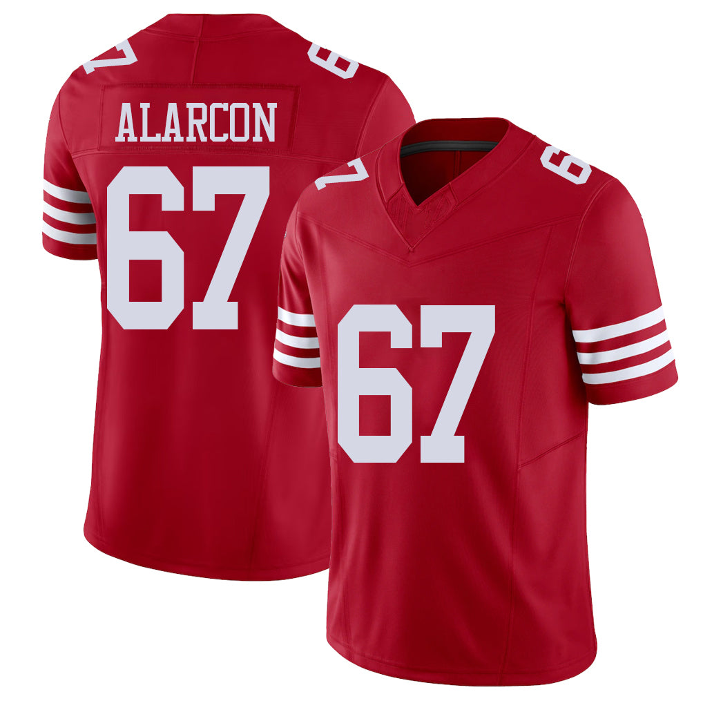 San Francisco #67 Alarcon Player Football V Neck Short Sleeve Scarlet Jersey Isaac For Men Youth Women Gift