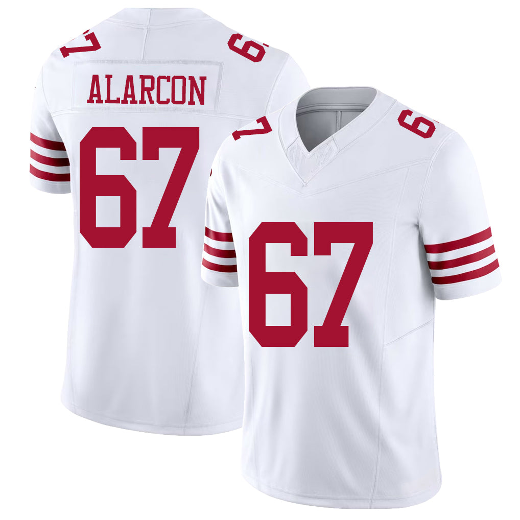 San Francisco #67 Alarcon Player Football V Neck Short Sleeve White Jersey Isaac For Men Youth Women Gift