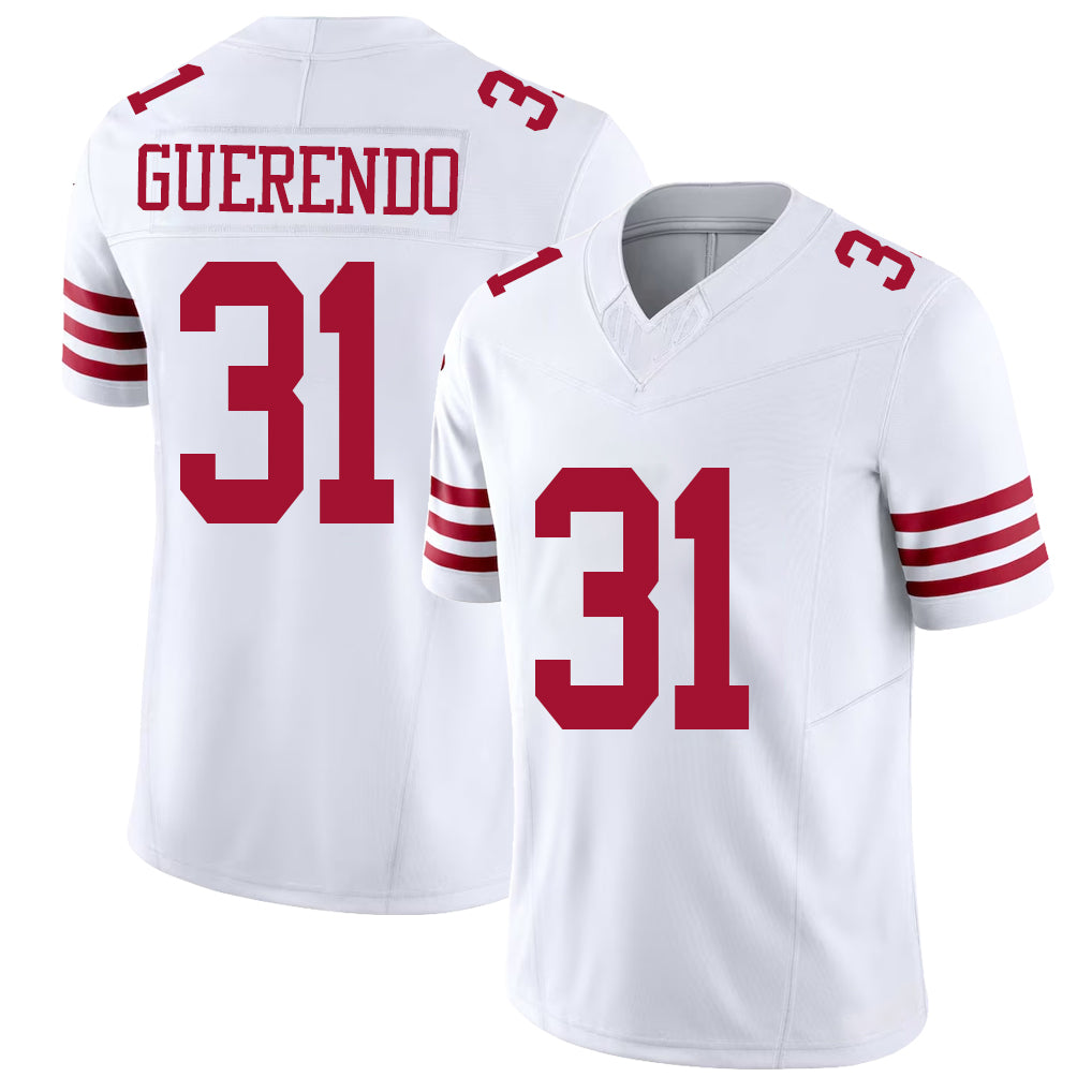 San Francisco #31 Guerendo Player Football V Neck Short Sleeve White Jersey Isaac For Men Youth Women Gift