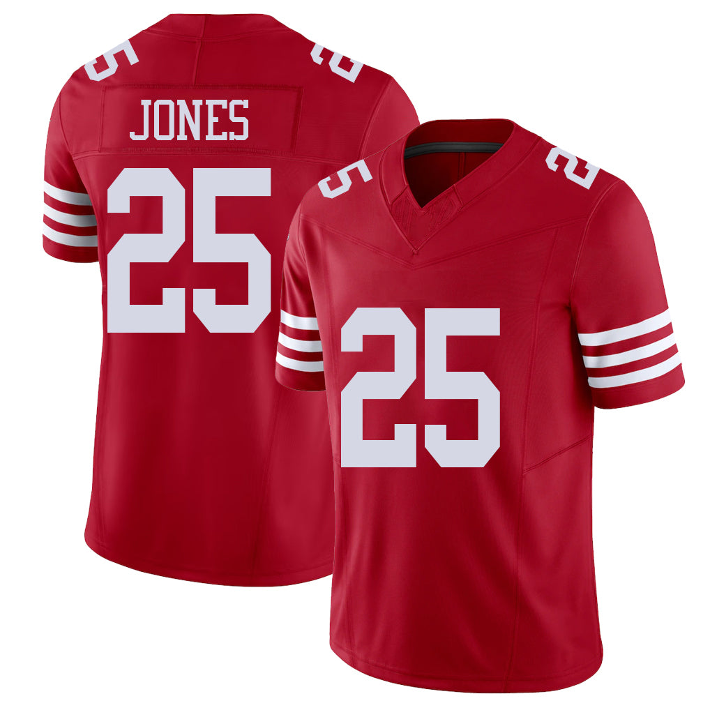 San Francisco #25 Jones Player Football V Neck Short Sleeve Scarlet Jersey Jack For Men Youth Women Gift
