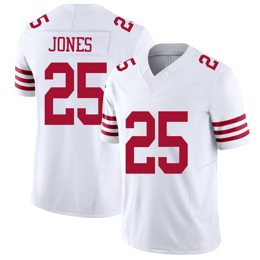 San Francisco #25 Jones Player Football V Neck Short Sleeve White Jersey Jack For Men Youth Women Gift