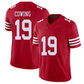 San Francisco #19 Cowing Player Football V Neck Short Sleeve Scarlet Jersey Jacob For Men Youth Women Gift