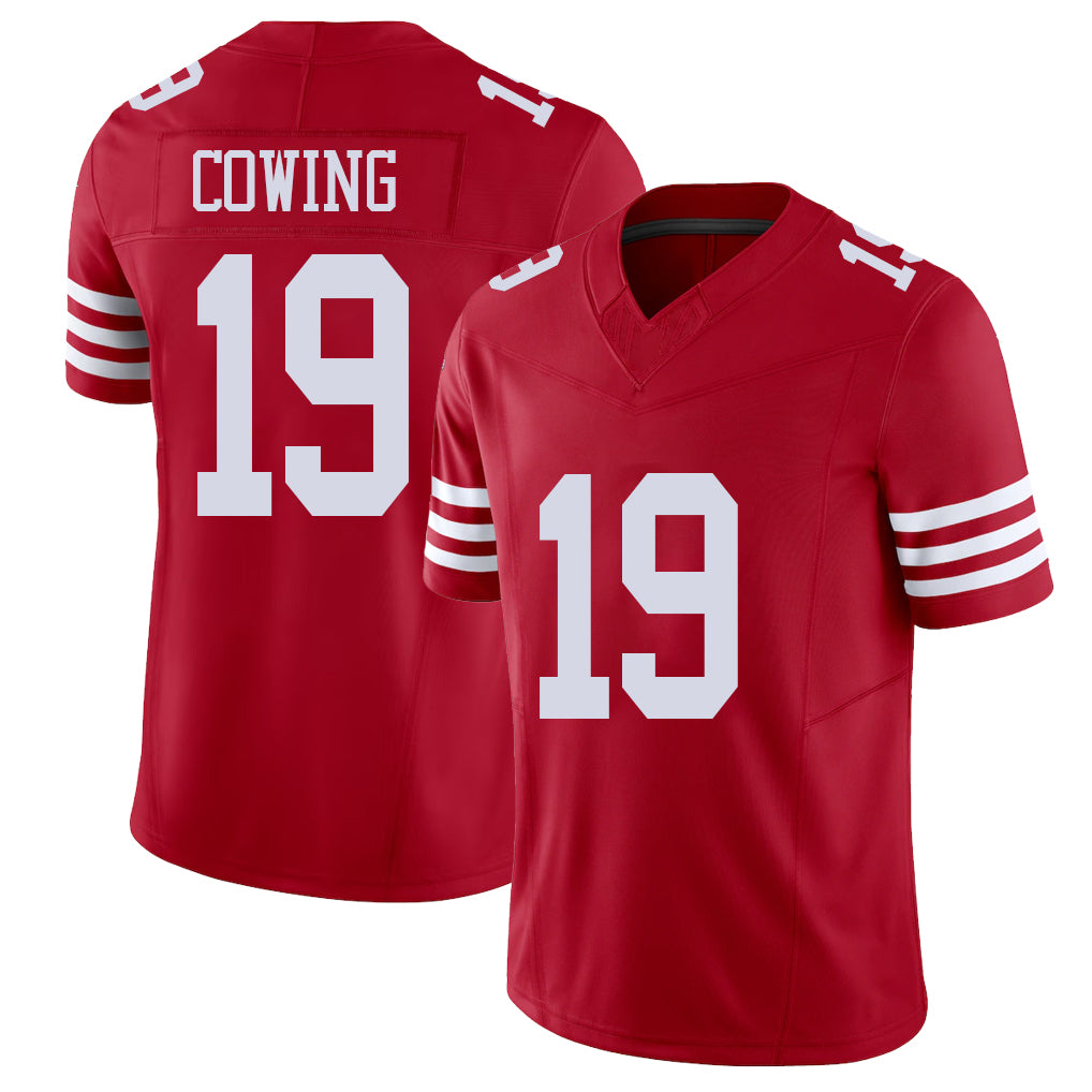 San Francisco #19 Cowing Player Football V Neck Short Sleeve Scarlet Jersey Jacob For Men Youth Women Gift