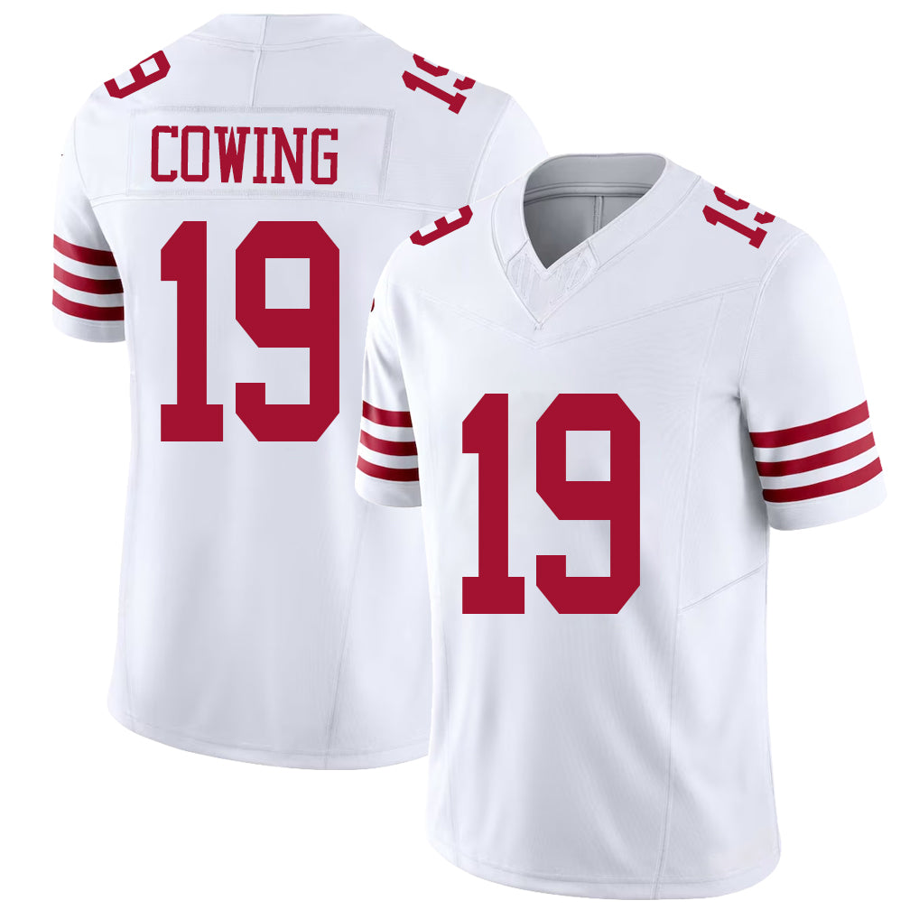 San Francisco #19 Cowing Player Football V Neck Short Sleeve White Jersey Jacob For Men Youth Women Gift