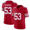 San Francisco #53 Dugger Player Football V Neck Short Sleeve Scarlet Jersey Jaden For Men Youth Women Gift