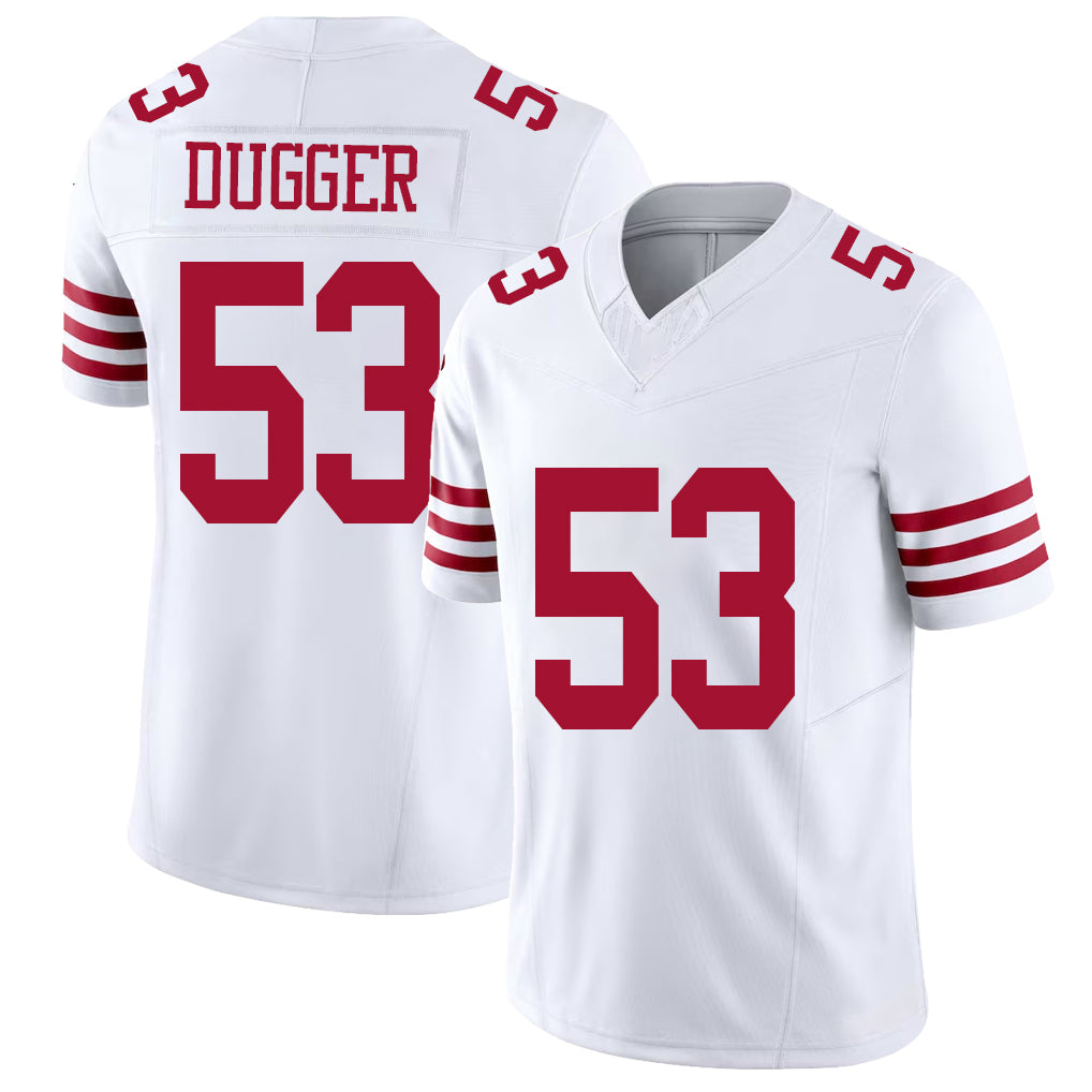 San Francisco #53 Dugger Player Football V Neck Short Sleeve White Jersey Jaden For Men Youth Women Gift